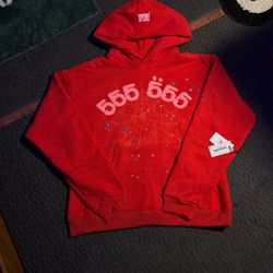 Red 555 Sp5der Hoodie Size M