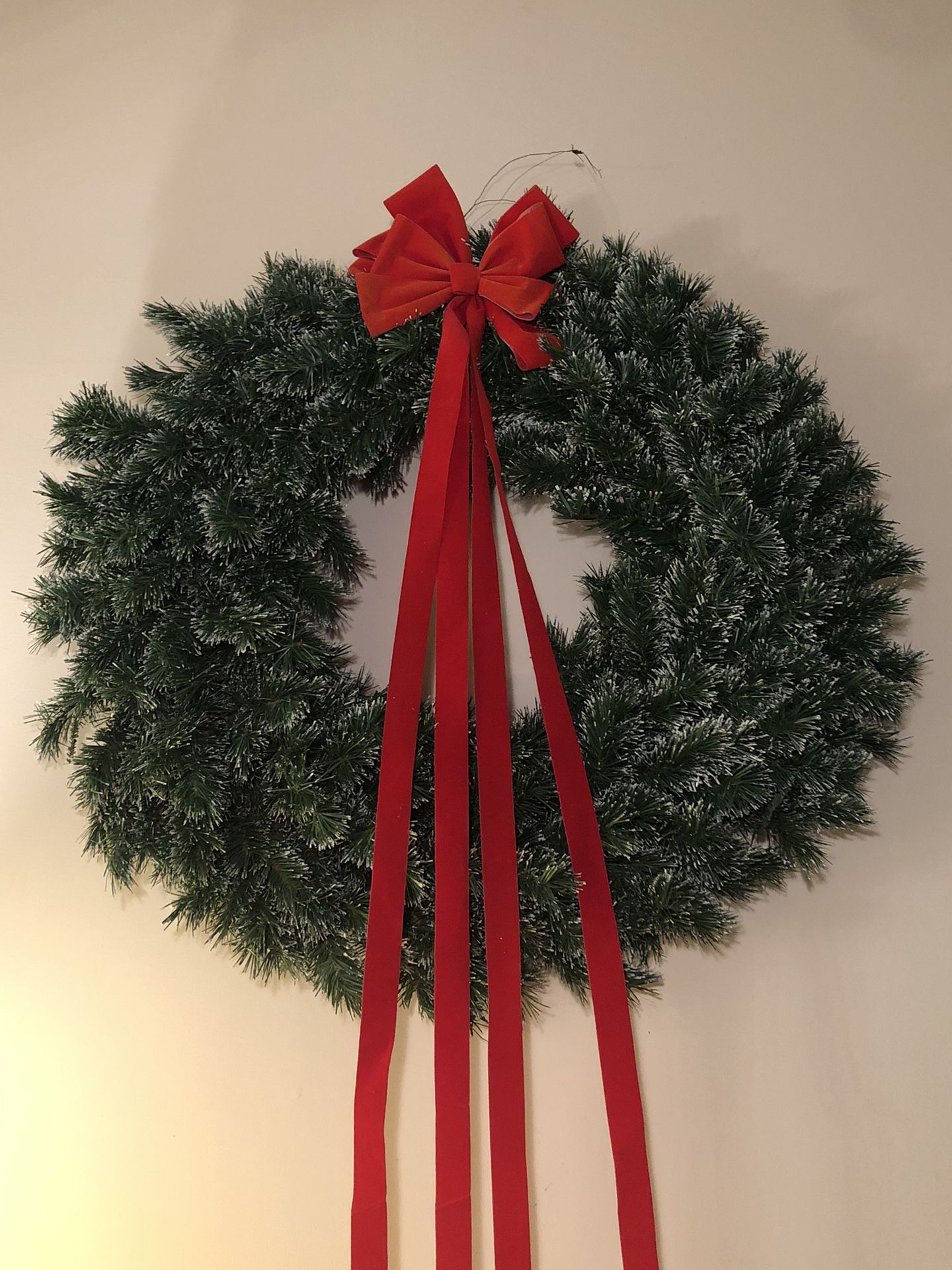 Two 36” Flocked Christmas Wreath with Red Bow