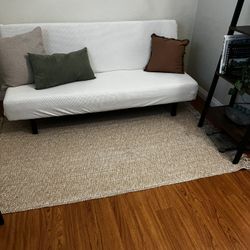 Area Rug 4' x 6', Tan/Cream Woven Cotton with tassels