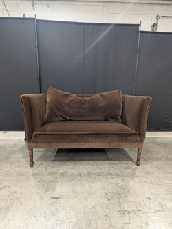 Brown Velvet Two-Seater Settee with Tapered Legs