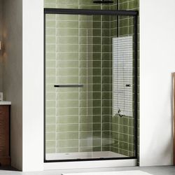 Albott 44-48" W x 72" H Semi-Frameless Walk-in Shower Door, 4" Adjustable Design, 1/4inch Thick Tempered Glass, Matte Black Aluminum Alloy Frame, Mode