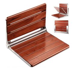 7738: New [Upgraded Version] 20" ADA Compliant Folding Teak Shower Seat Wall Mounted - Larger Teak Shower Bench, Home Care Folding Shower Seat 