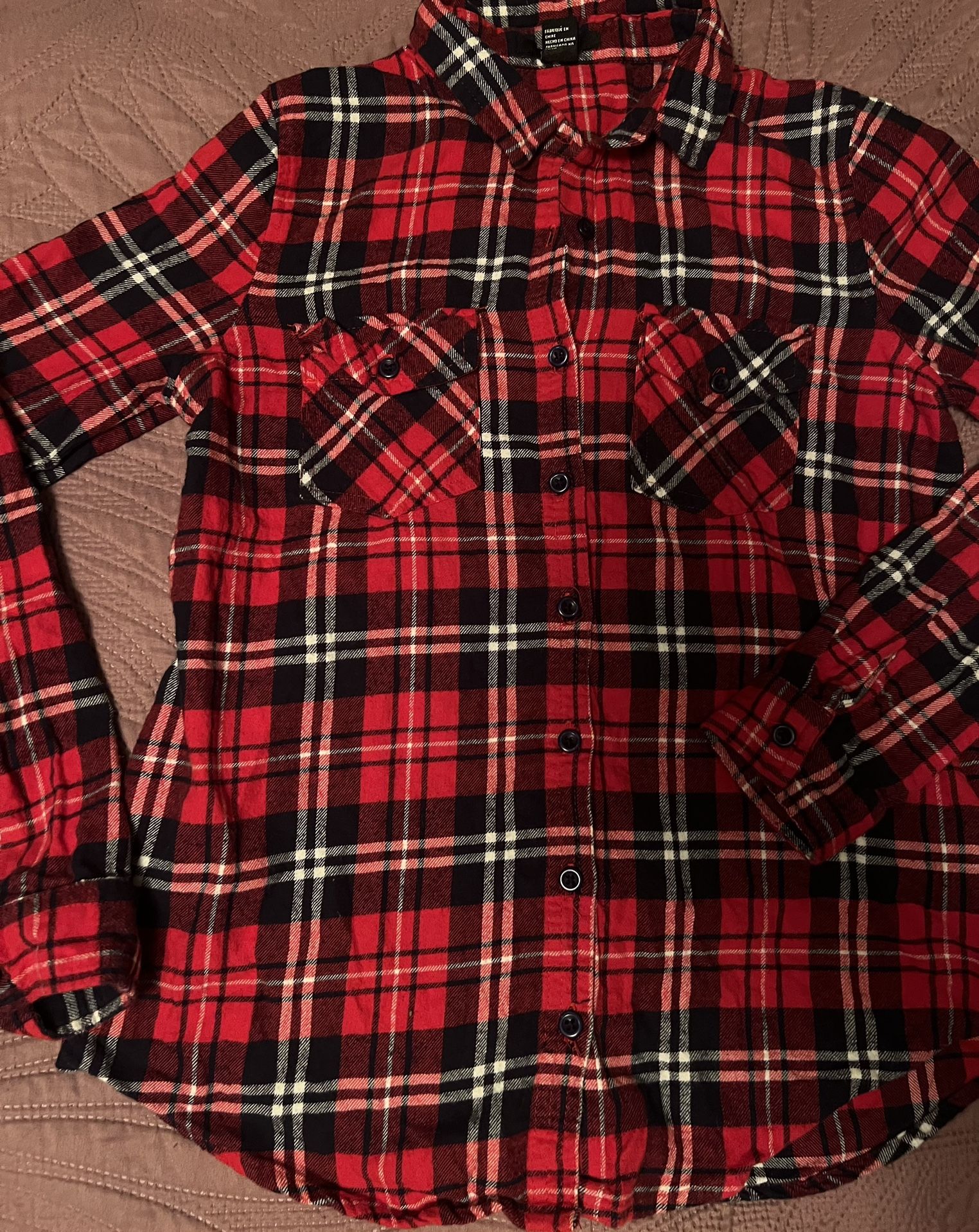 Women’s Red Plaid Long Sleeve Button Up 
