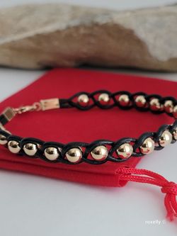 14K Yellow Gold Beads and Black Leather Bracelet, Solid Gold Accent!/ Pulsera de Cuero Negro con Cuentas de Oro de 14k! 👌🎁Post Tags: Pulsera de Oro