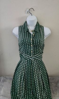 Anthropologie 11•1•Tylho "Brynn" Polka Dot Sleeveless Shirt Dress Size: Small Color: Green/White