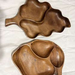 Wooden Leaf-Shaped Serving Trays (pair)