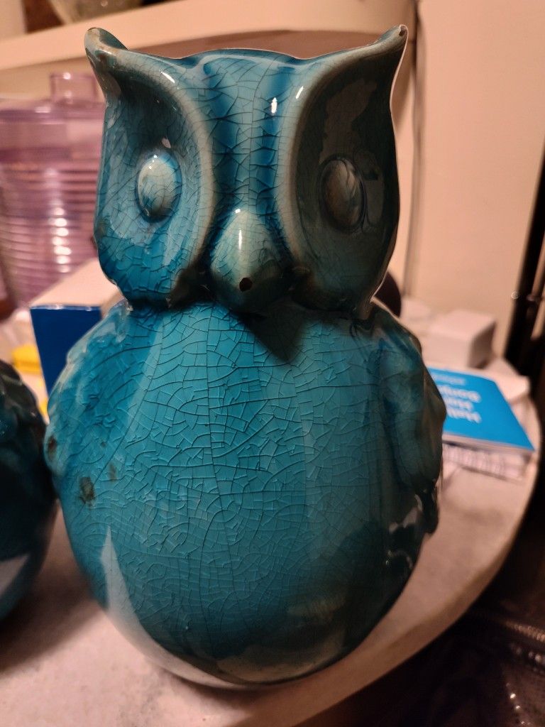 Teal Ceramic Owl