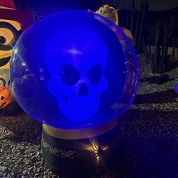 new unopened skull in globe moving blowup 
