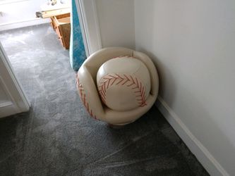 Baseball leather swivel chair with ottoman