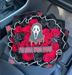 Halloween Gothic Rose Bouquet Ghostface Theme