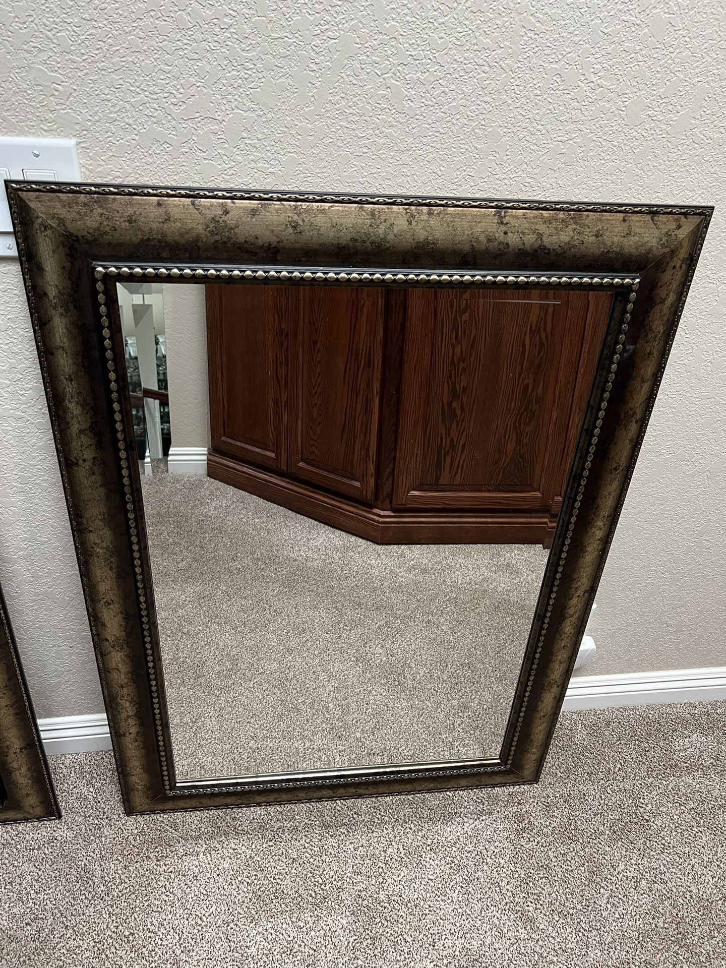 Two Framed Beveled Mirrors 42.5” H  x  30.75” W