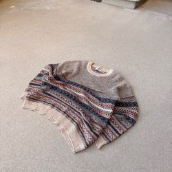 Vintage 90s High Sierra Cable Knit Sweater Geometric Striped Pattern Mens M