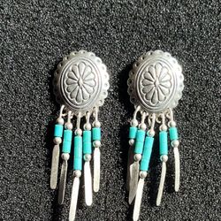 Q.T. Southwest Sterling Silver Blue Beaded Concho earrings Native American