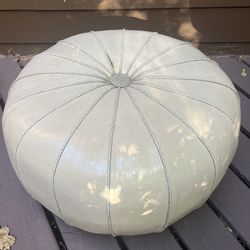 Vintage Cream/White Leather Ottoman Pouf