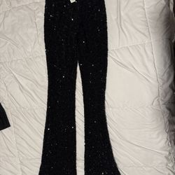 Alice & Olivia RMP Sequinned Bootcut Pants & Silk Shirt 