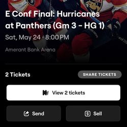 2 Tickets + Club level Parking - Panthers 5/24/25 Saturday Eastern Conference final
