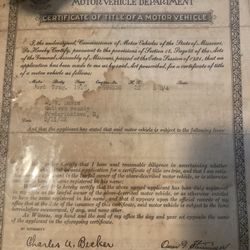 Historical Document 1917 Ford Trng Car Title 