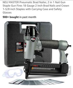 NEU MASTER Pneumatic Brad Nailer, 2 in 1 Nail Gun Staple Gun Fires 18 Gauge 2 Inch Brad Nails and Cr