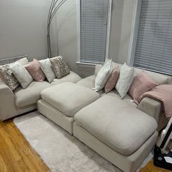 Large Modern Sectional + 2 Storage Ottomans