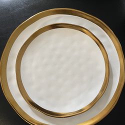 Fancy Gold Trimmer Porcelain Dinner Plate. Salad Plate And Soup Bowl