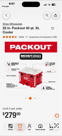Millwaukee Packout 40 Qt XL Cooler