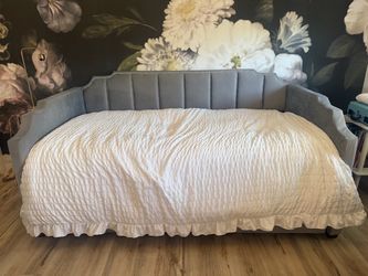 Gray Velvet XL Twin Trundle Bed