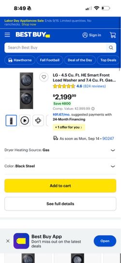 LG 4.5 Cu. Ft. Smart Front Load Washer & Gas Dryer