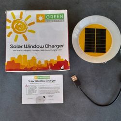 Suction Cup Solar Powered Power Bank USB Charger w/2-Way Charging and L.E.D. Light.