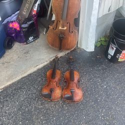 2 Vintage Full Size Violins And A Vintage Cello 