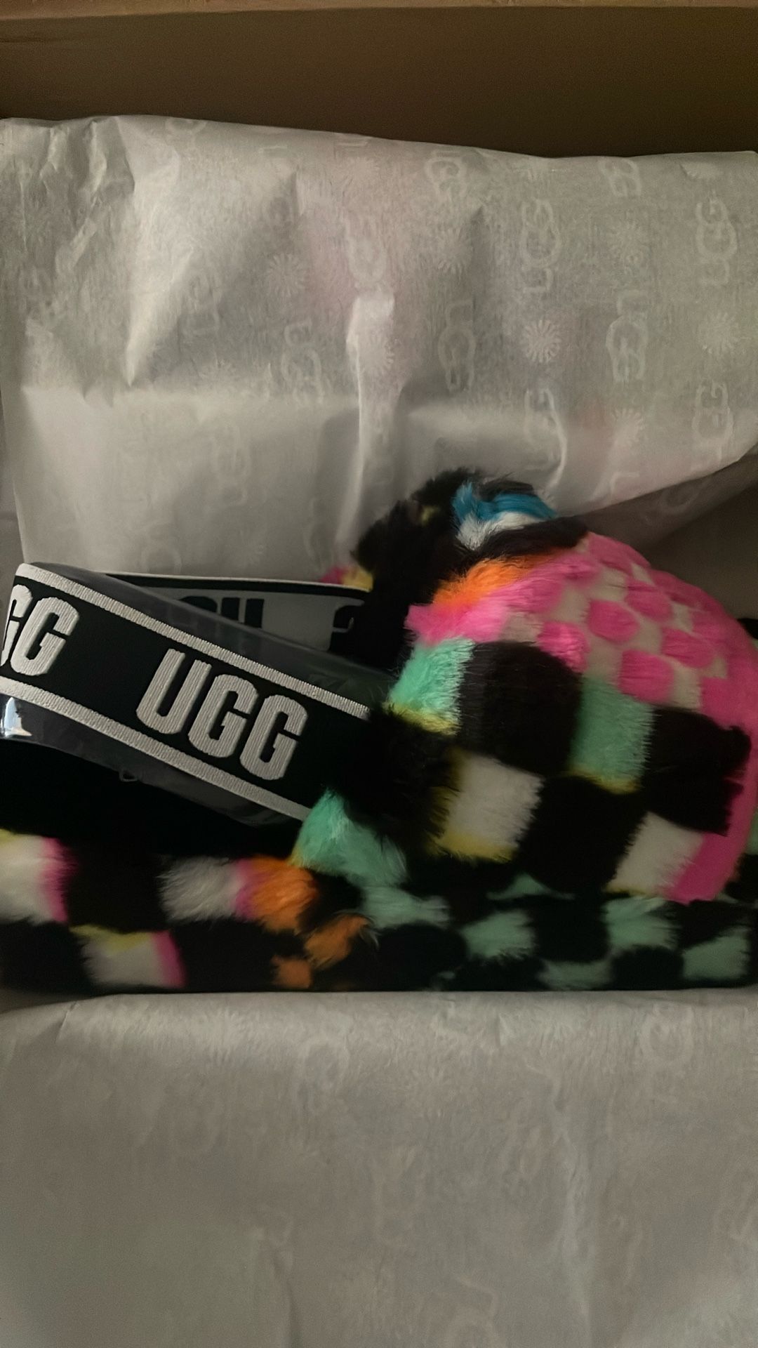 All Black And Colorful Ugg Fluff Yeah Slide