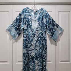 Oscar De La Renta Size Large Kimono Sleeve Caftan Zip Satin Robe Excellent Condition PRICE Is Firm Cash Only 