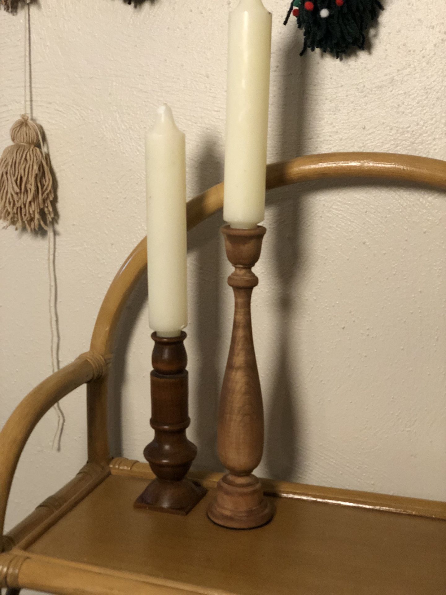 Two spindle wooden candle sticks- vintage 1960’s