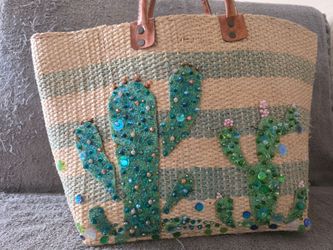 Embellished Cactus Straw Bag
