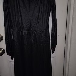 Halloween Costume Size Large Adult. Black Dress Trimmed in Red, White Collar and Black hood with White. Nun? 
Back length 19" - 24", Neck 20 1/2 - 22 
