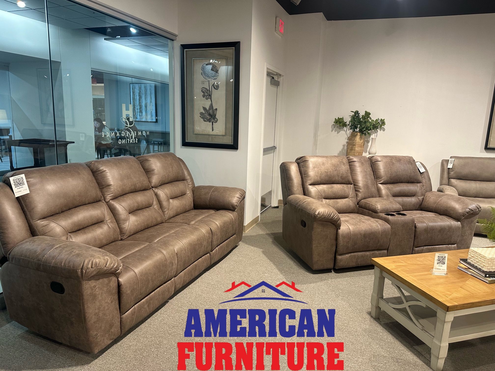 2PC Brown Microfiber Sofa & Loveseat