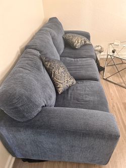 Blue Gray Fabric 3-Seat Sofa
