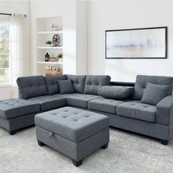 Brand New Sectionals Gray With Ottoman
