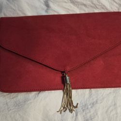 ASOS red Suede Envelope Clutch With Ahold Tassel Detail