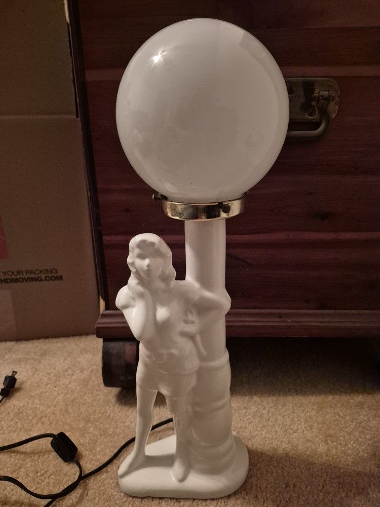 Vintage White Ceramic Figural Lamp - Globe Shade - Works Fine, No Flaws! - $50