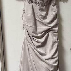 La Femme Beaded Embroidery Formal Gown Silver Grey Size 16 NWT