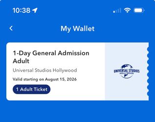Universal ticket one day 08/15/2026