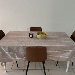Modern Marble Dining Table + 4 Faux Leather Chairs