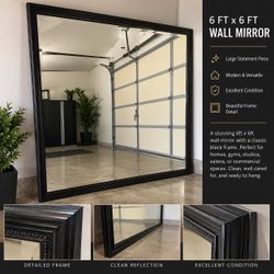Large 6’ x 6’ Framed Wall Mirror – 72” x 72”