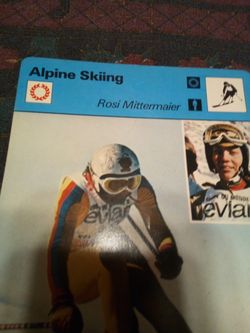 Vintage 1977 sportscaster collector card/Alpine skiing rosi mittermaier card #03-14