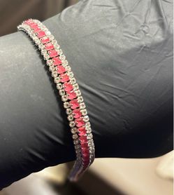 Luxury Red Ruby & Clear UV Crystal Iced Out Tennis Bracelet