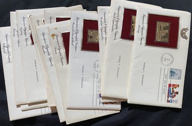 (15) 1983 US Olympic Stamps 22KT Golden Replicas First Day Covers (READ DESC)