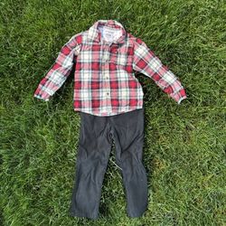 Calvin Klein boy Outfit Conjunto niño – camisa de cuadros roja + pantalón negro