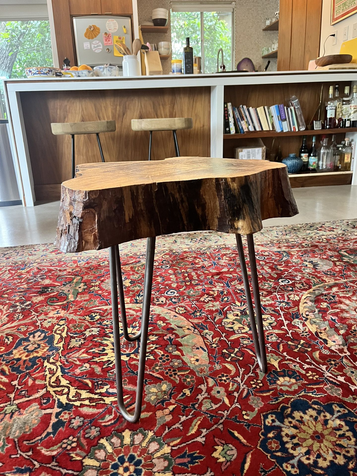 Wood End Table with Tree Ring Design