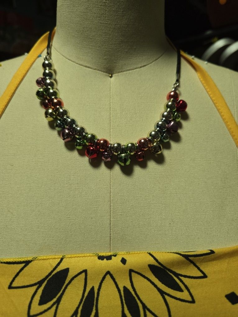 Red And Green And Gold Handmade Beaded Necklace