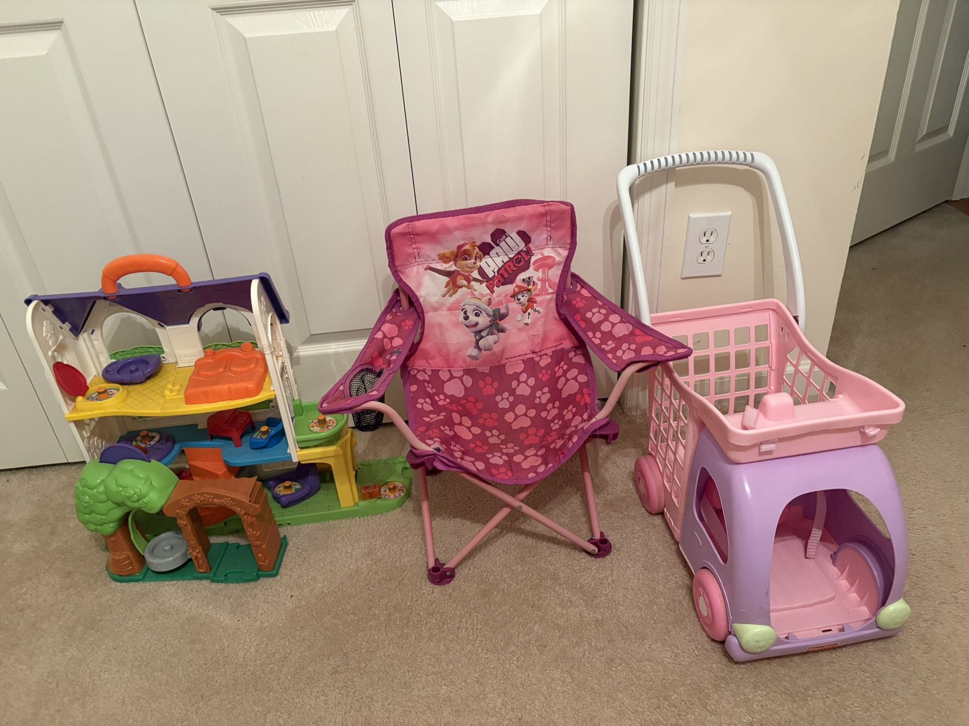 Kids Stroller Cart And Kids Paw Patrol Chair And Doll House